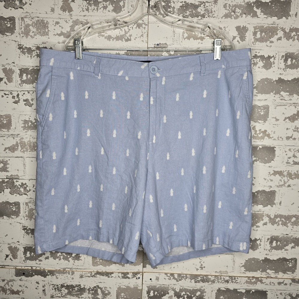 Saks Fifth Avenue Blue Pineapple Tropical Linen Shorts Summer Size 40 Inseam 8"